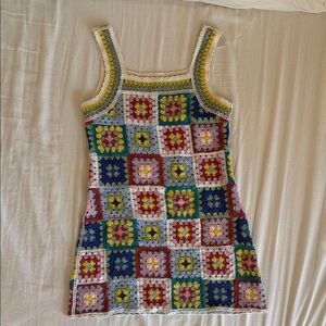 Colorful Crochet Patchwork Mini Dress